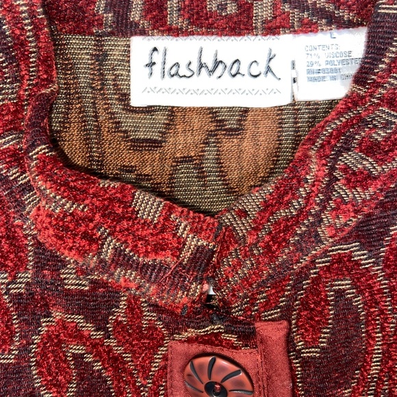 Flashback 90's Vintage Brocade Red Embroidered Buttoned Jacket Size Large - Picture 7 of 10